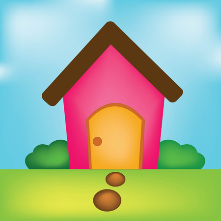 House of a cartoon house in spring or summer season, with backyardの写真素材