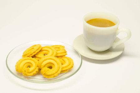 Coffee white cup with cookies.の写真素材