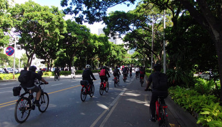 Bicycle traffic on the road in the city of Kuala Lumpur in Malaysia.の素材