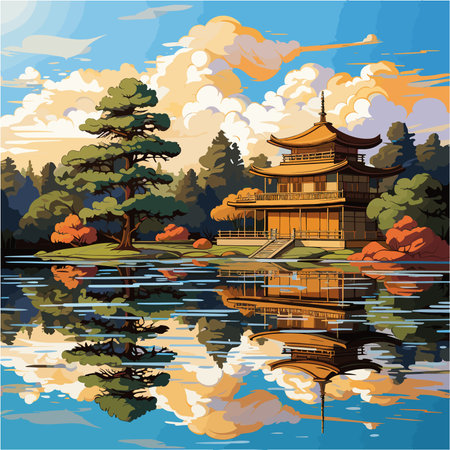 Icon concept of the golden pavilon, vector illustrationのイラスト素材