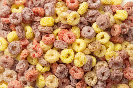 Cereal background concept, Colorful ring cereals is healthy breakfast meal for kids.