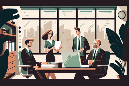 men and women taking part in business meeting, negotiation, brainstorming discussing ideas for startup, generative AIの素材