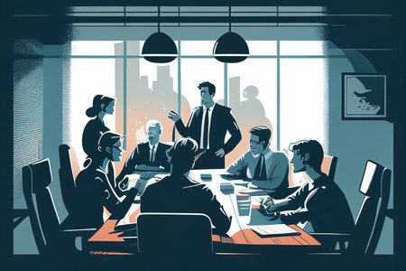 men and women taking part in business meeting, negotiation, brainstorming discussing ideas for startup, generative AIの素材