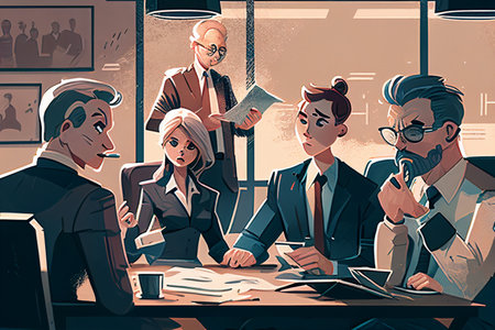 men and women taking part in business meeting, negotiation, brainstorming discussing ideas for startup, generative AIの素材