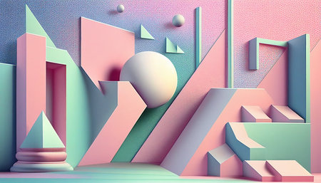 Memphis style design, abstract geometric shapes with pastel color in retro 80s style. Trendy background generative Aiの素材