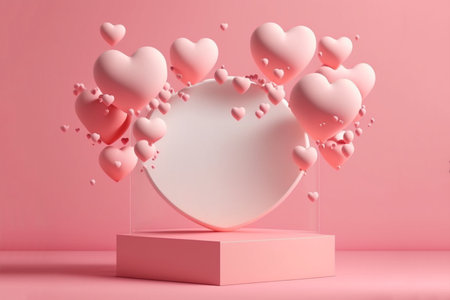 Valentines podium for presenting product 3d heart create with generative ai technology.の素材