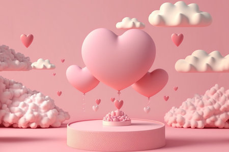 Happy valentines day 3d pink hearts on background create with generative ai technologyの素材