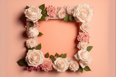 3d render Arrangement roses floral frame pastel and space for valentines create with generative ai technologyの素材