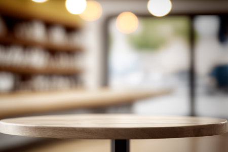 Wooden table of coffee shop or restaurant. Copy space for display or montage your products. Generative Aiの素材