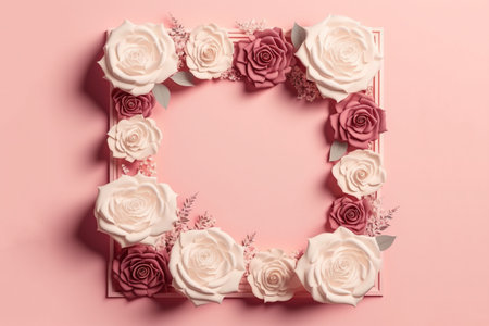 3d render Arrangement roses floral frame pastel and space for valentines create with generative ai technologyの素材