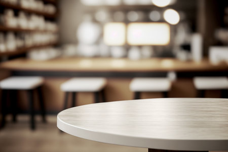 Table top counter of coffee cafe or restaurant Copy space for display product presentation. Generative AIの素材