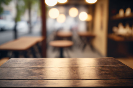 Table top counter of coffee cafe or restaurant Copy space for display product presentation. Generative AIの素材