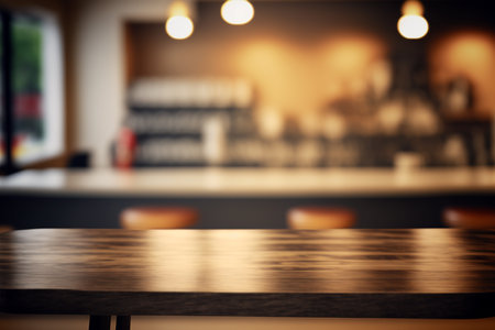 Table top counter of coffee cafe or restaurant Copy space for display product presentation. Generative AIの素材