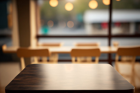 Wooden table of coffee shop or restaurant. Copy space for display or montage your products. Generative Aiの素材