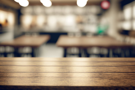 Wooden table of coffee shop or restaurant. Copy space for display or montage your products. Generative Aiの素材