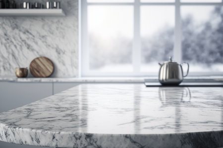 Copy space of luxury table counter top on blur kitchen background. Food product display presentation. Generative Aiの素材