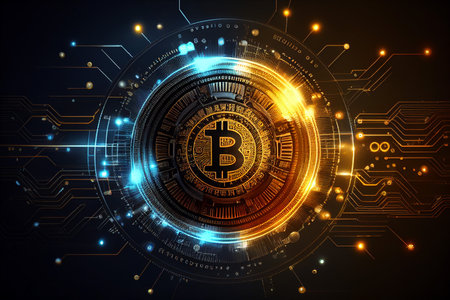 Bitcoin blockchain crypto currency digital money exchange Technology symbol Generative AI.の素材