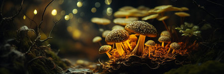 Glowing fantasy mushroom in magical enchanted fairy tale forest, generative AIの素材