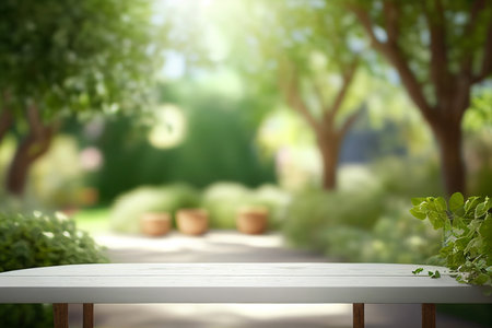 empty blank formal dining table a wedding outdoor garden Landyard, Generative AI.の素材