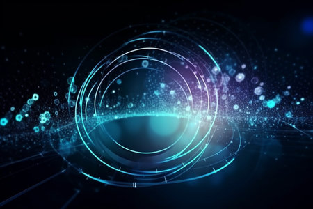Abstract glowing and neon lines. futuristic electronic Modern technology background for network, big data, data center, server, internet, Generative AI.の素材