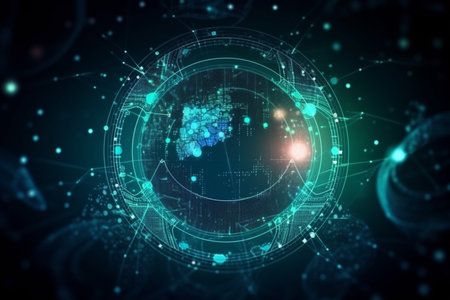 Abstract glowing and neon lines. futuristic electronic Modern technology background for network, big data, data center, server, internet, Generative AI.の素材