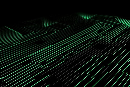 Abstract neon green laser beams over a dark background, ultraviolet spectrum, Generative AI.の素材