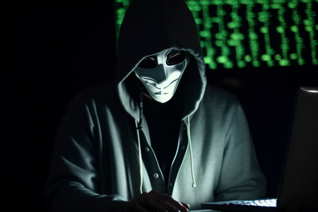 hacker man typing on laptop, hacking computer system terrorist with virus computer attack to server network system online in data internet security, Generative AI.の素材