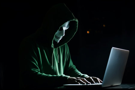hacker man typing on laptop, hacking computer system terrorist with virus computer attack to server network system online in data internet security, Generative AI.の素材