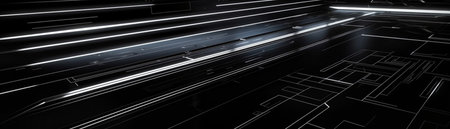 Black and white luxury Futuristic Abstract digital line. Technology background, Generative AI.の素材