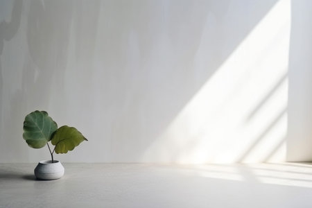 Photo concrete wall empty room with plants on a floor Minimal summer exotic concept with copy space, Generative AI.の素材