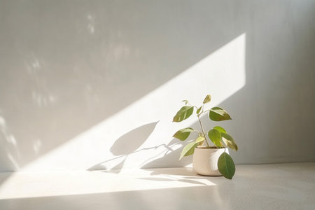 Photo concrete wall empty room with plants on a floor Minimal summer exotic concept with copy space, Generative AI.の素材