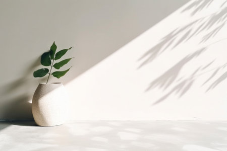 Photo concrete wall empty room with plants on a floor Minimal summer exotic concept with copy space, Generative AI.の素材