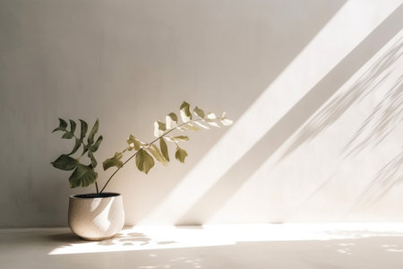 Photo concrete wall empty room with plants on a floor Minimal summer exotic concept with copy space, Generative AI.の素材