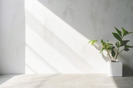 Photo concrete wall empty room with plants on a floor Minimal summer exotic concept with copy space, Generative AI.の素材