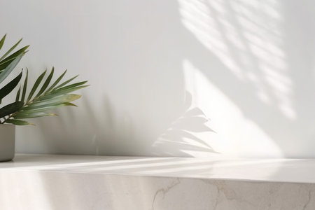 Photo concrete wall empty room with plants on a floor Minimal summer exotic concept with copy space, Generative AI.の素材