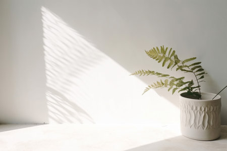 Photo concrete wall empty room with plants on a floor Minimal summer exotic concept with copy space, Generative AI.の素材