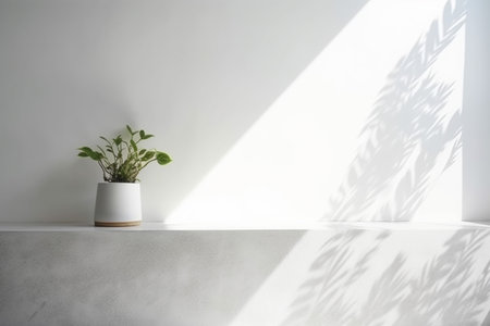 Photo concrete wall empty room with plants on a floor Minimal summer exotic concept with copy space, Generative AI.の素材