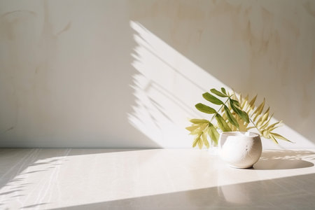 Photo concrete wall empty room with plants on a floor Minimal summer exotic concept with copy space, Generative AI.の素材
