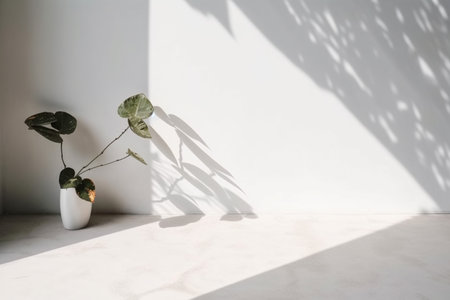Photo concrete wall empty room with plants on a floor Minimal summer exotic concept with copy space, Generative AI.の素材