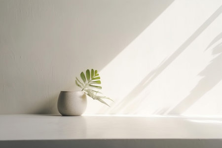 Photo concrete wall empty room with plants on a floor Minimal summer exotic concept with copy space, Generative AI.の素材