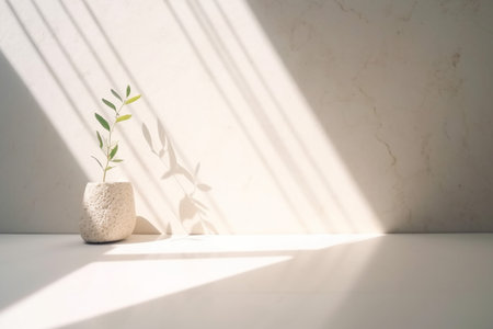 Photo concrete wall empty room with plants on a floor Minimal summer exotic concept with copy space, Generative AI.の素材