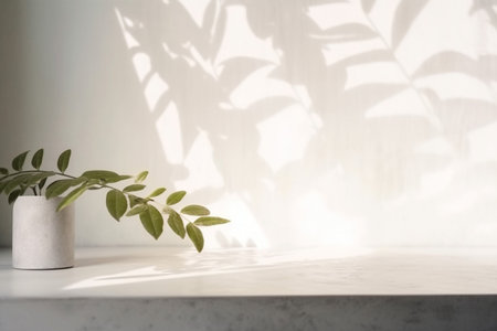 Photo concrete wall empty room with plants on a floor Minimal summer exotic concept with copy space, Generative AI.の素材