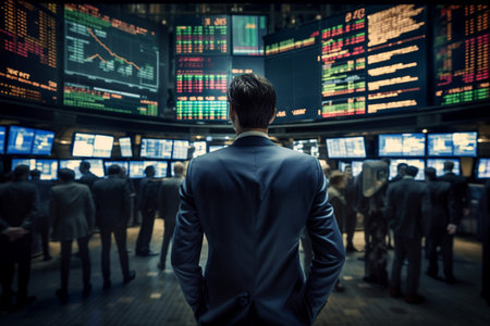 Back view of manager Trader is working or looking at stock chart charts and data analysis graphs on stock market, generative AIの素材