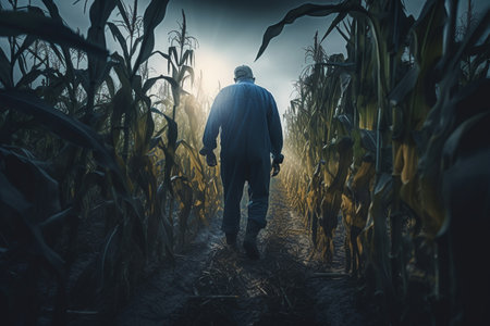 farmer man on field in nature farm or food agriculture industry management in sunshine countryside generative AI.の素材