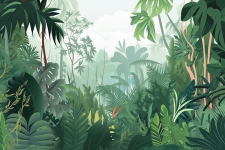 background with plants and leaves mountain landscape open forest, blurred green plants background with space, Generative AI.の素材