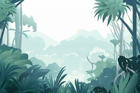background with plants and leaves mountain landscape open forest, blurred green plants background with space, Generative AI.の素材