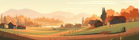 art countryside landscape in summer with blue sky background for poster, covers, cards, banner, generative AI.の素材
