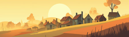 art countryside landscape in summer with blue sky background for poster, covers, cards, banner, generative AI.の素材