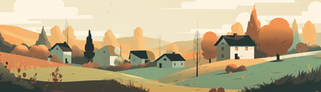 art countryside landscape in summer with blue sky background for poster, covers, cards, banner, generative AI.の素材
