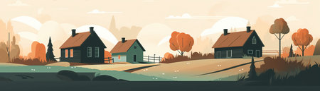 art countryside landscape in summer with blue sky background for poster, covers, cards, banner, generative AI.の素材